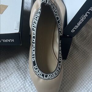 Karl Lagerfeld Beige Flats with Logo Trim